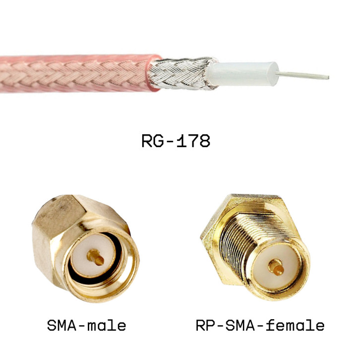 Кабельная сборка SMA male - RP-SMA female на кабеле RG178 0,5м