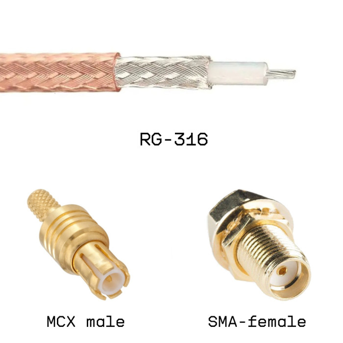 Кабельная сборка SMA female - MCX male на кабеле RG316 0,2м