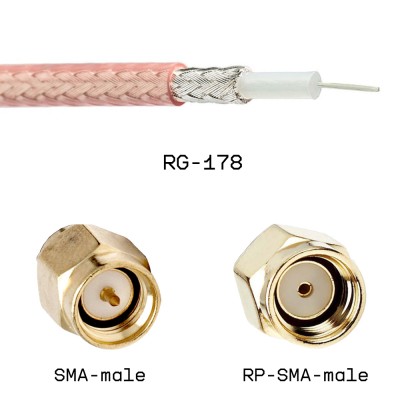 Кабельная сборка SMA male - RP-SMA male на кабеле RG178 0,2м