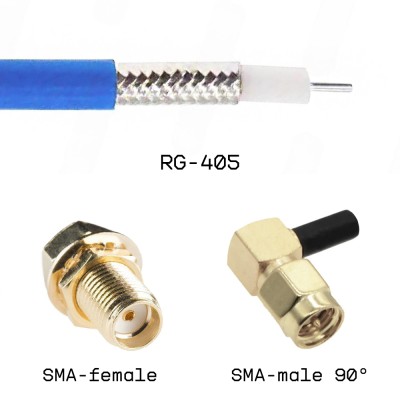 Кабельная сборка SMA male угловой - SMA female на кабеле RG405 0,2м