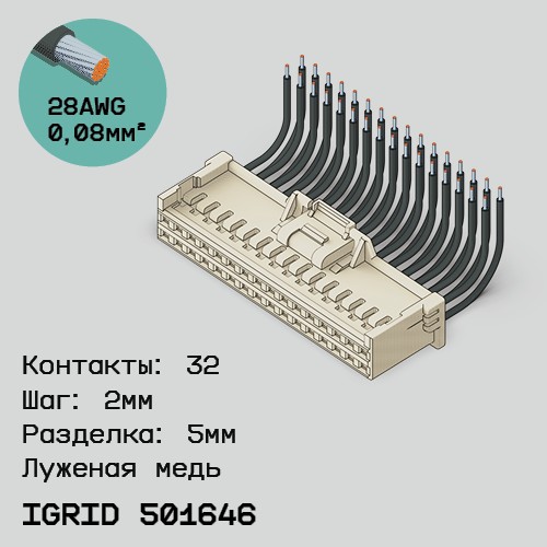 Односторонняя кабельная сборка на основе iGrid 501646
