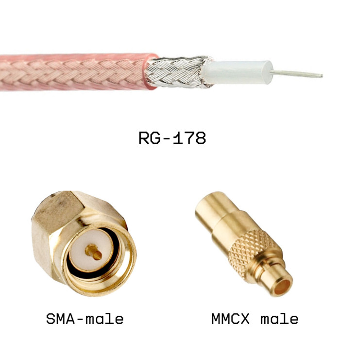 Кабельная сборка SMA male - MMCX male на кабеле RG178 0,3м