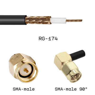 Кабельная сборка SMA male - SMA male угловой на кабеле RG174 1м