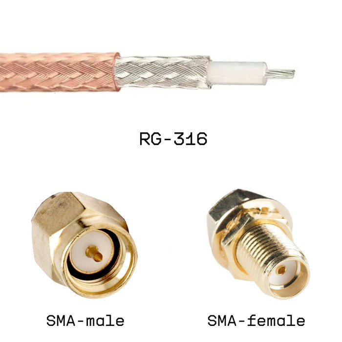 Кабельная сборка SMA male - SMA female на кабеле RG316 0,2м