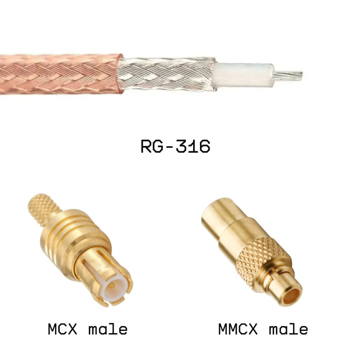 Кабельная сборка MCX male - MMCX male на кабеле RG316 2м