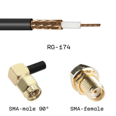 Кабельная сборка SMA male угловой - SMA female на кабеле RG174 0,5м