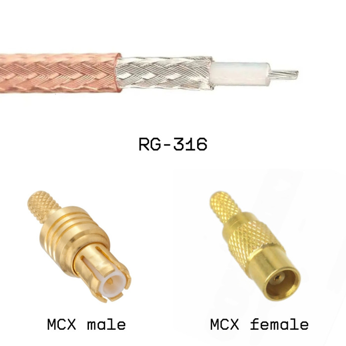 Кабельная сборка MCX male - MCX female на кабеле RG316 0,2м
