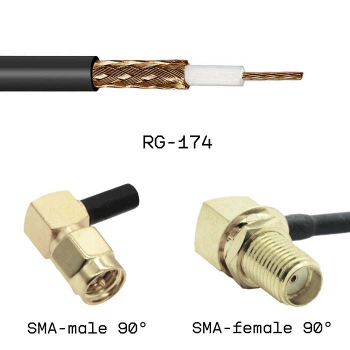 Кабельная сборка SMA male угловой - SMA female угловой на кабеле RG174 0,5м