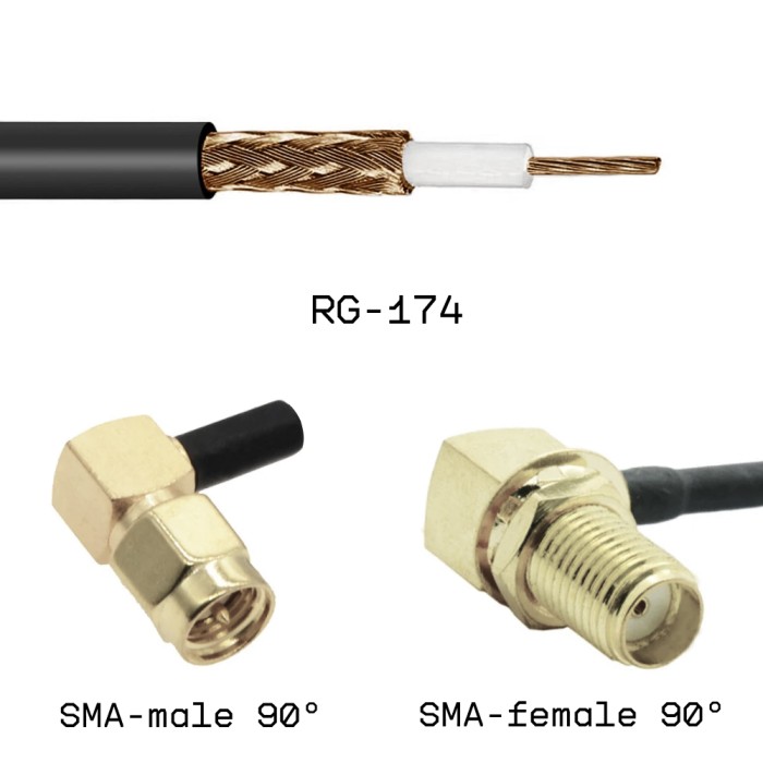 Кабельная сборка SMA male угловой - SMA female угловой на кабеле RG174 10м