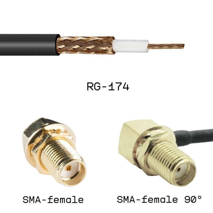 Кабельная сборка SMA female - SMA female угловой на кабеле RG174 1м