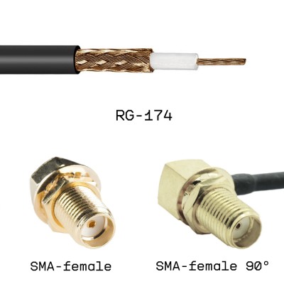 Кабельная сборка SMA female - SMA female угловой на кабеле RG174 5м