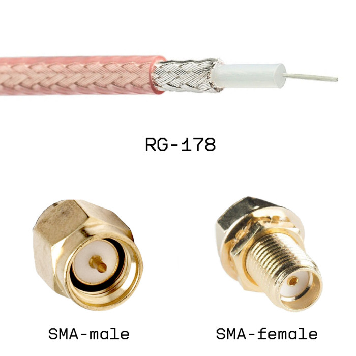 Кабельная сборка SMA male - SMA female на кабеле RG178 0,5м