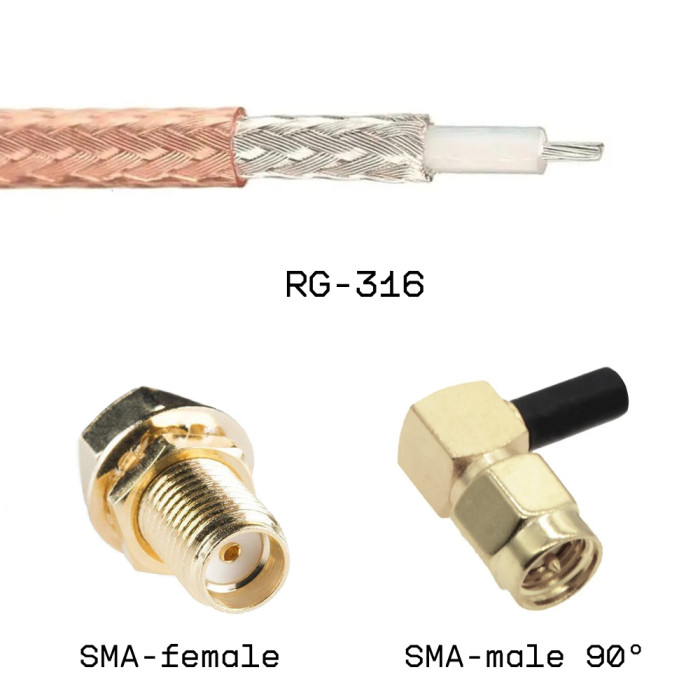 Кабельная сборка SMA male угловой - SMA female на кабеле RG316 0,1м