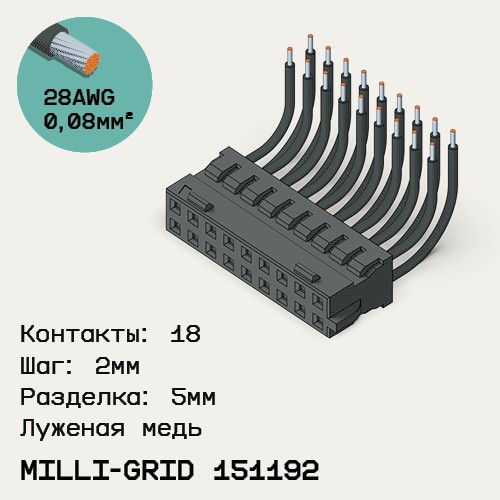 Односторонняя кабельная сборка на основе Milli-Grid 151192