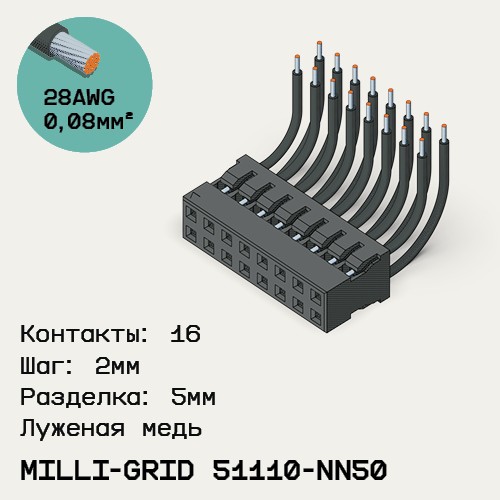 Односторонняя кабельная сборка на основе Milli-Grid 51110-NN50