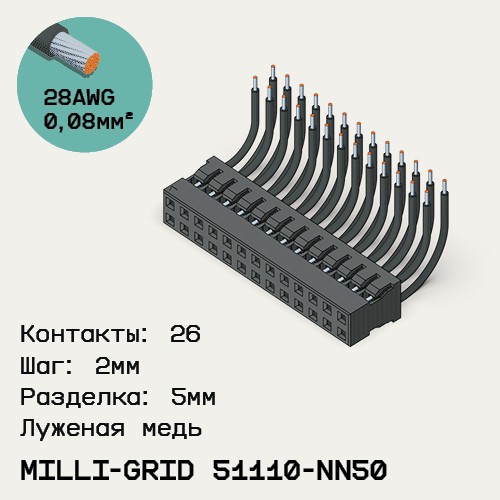 Односторонняя кабельная сборка на основе Milli-Grid 51110-NN50