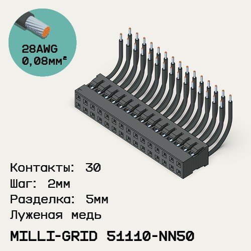Односторонняя кабельная сборка на основе Milli-Grid 51110-NN50