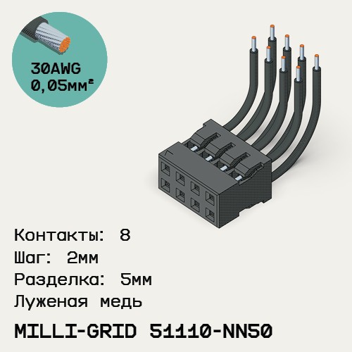 Односторонняя кабельная сборка на основе Milli-Grid 51110-NN50