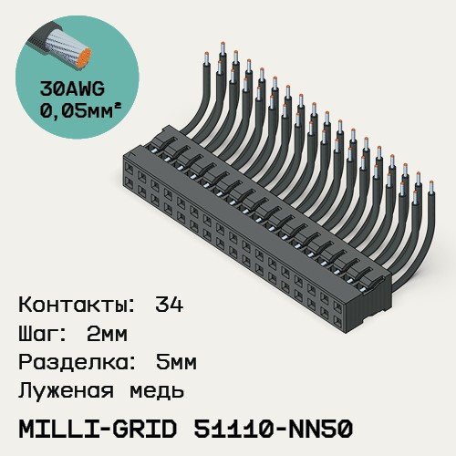 Односторонняя кабельная сборка на основе Milli-Grid 51110-NN50