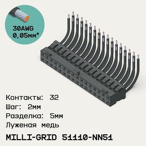 Односторонняя кабельная сборка на основе Milli-Grid 51110-NN51