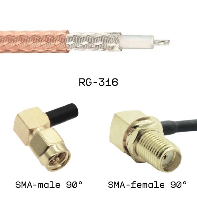 Кабельная сборка SMA male угловой - SMA female угловой на кабеле RG316 0,1м