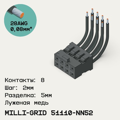 Односторонняя кабельная сборка на основе Milli-Grid 51110-NN52