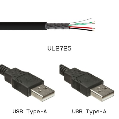 Кабельная сборка USB-A male / USB-A male на кабеле UL2725, 0,5м