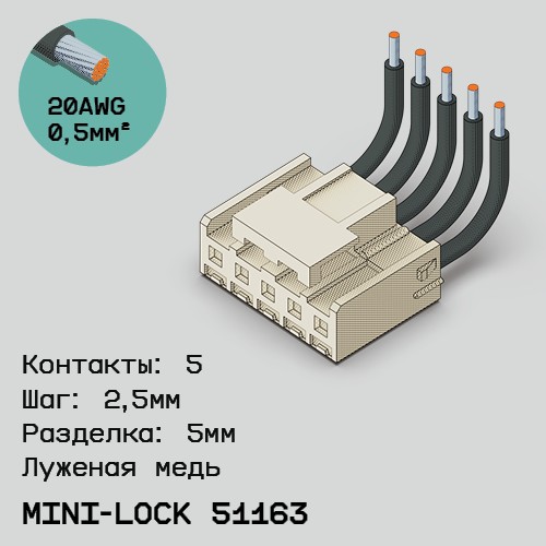 Односторонняя кабельная сборка на основе Mini-Lock 51163