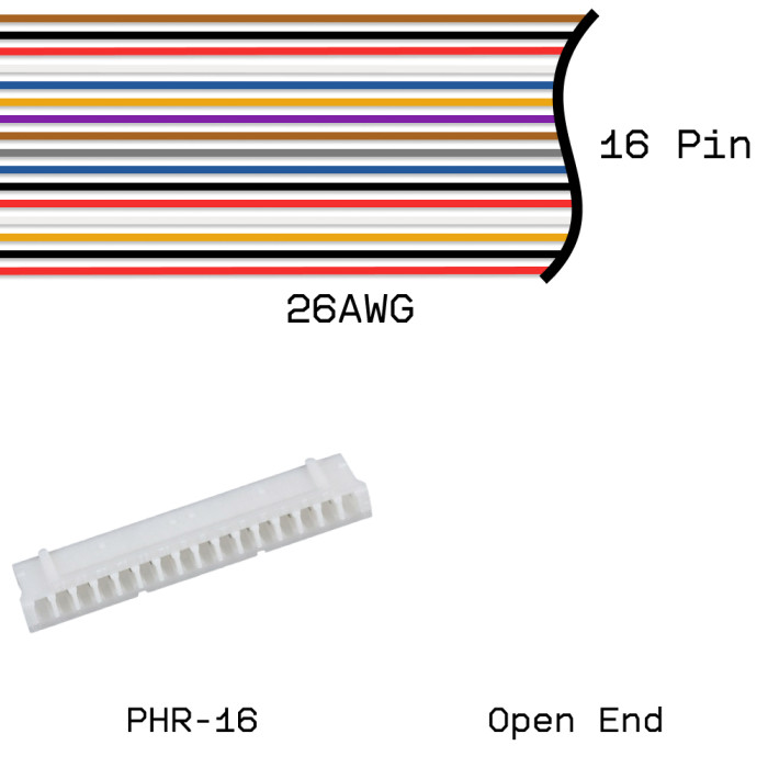 Кабельная сборка PHR-16 / Open End 26AWG 0,25м