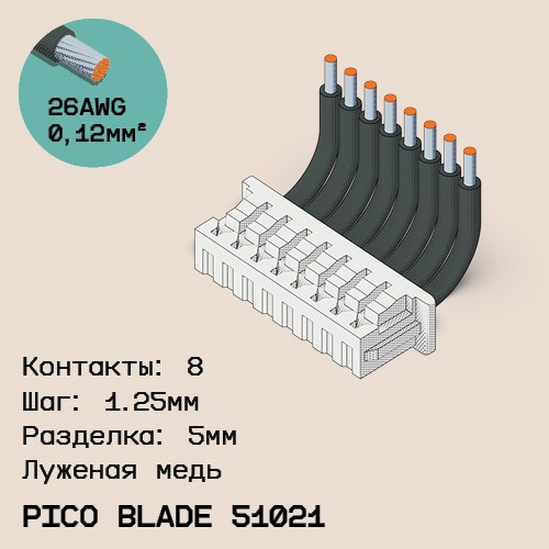 Односторонняя кабельная сборка на основе Pico Blade 51021