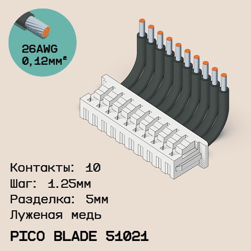 Односторонняя кабельная сборка на основе Pico Blade 51021