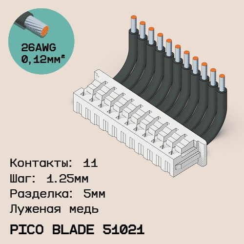 Односторонняя кабельная сборка на основе Pico Blade 51021