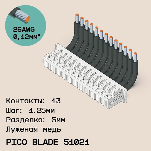 Односторонняя кабельная сборка на основе Pico Blade 51021