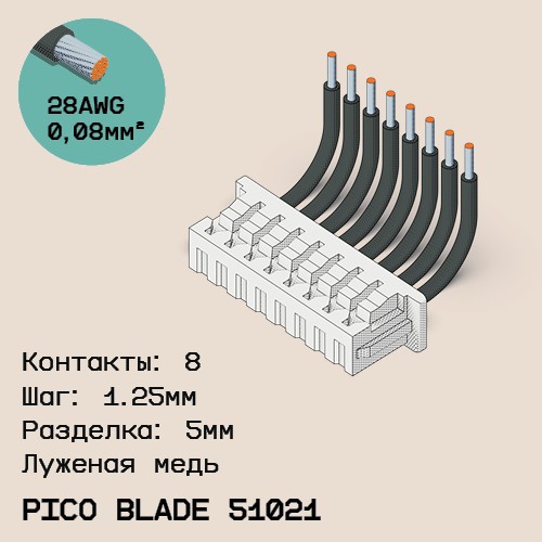 Односторонняя кабельная сборка на основе Pico Blade 51021