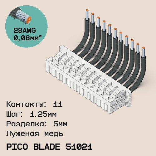 Односторонняя кабельная сборка на основе Pico Blade 51021