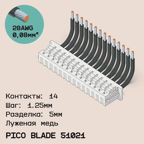 Односторонняя кабельная сборка на основе Pico Blade 51021