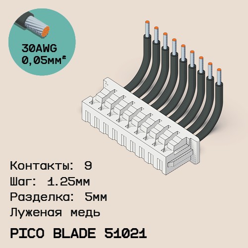 Односторонняя кабельная сборка на основе Pico Blade 51021