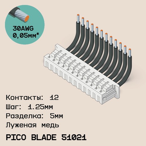 Односторонняя кабельная сборка на основе Pico Blade 51021
