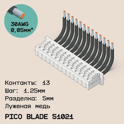 Односторонняя кабельная сборка на основе Pico Blade 51021