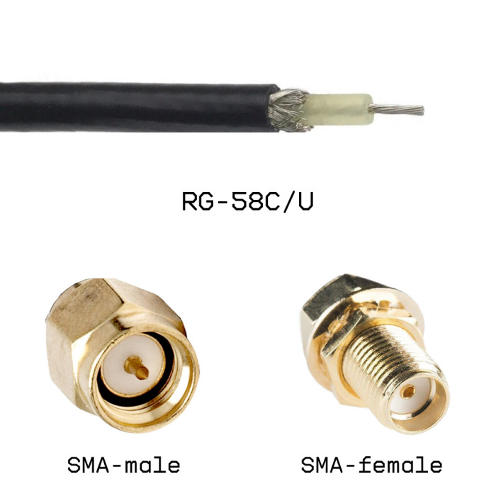 Кабельная сборка SMA male - SMA female на кабеле RG58C/U 2м