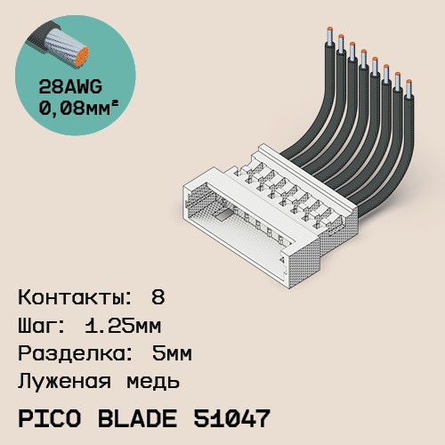 Односторонняя кабельная сборка на основе Pico Blade 51047
