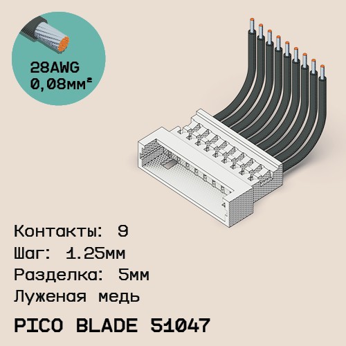 Односторонняя кабельная сборка на основе Pico Blade 51047