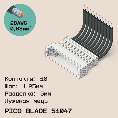 Односторонняя кабельная сборка на основе Pico Blade 51047