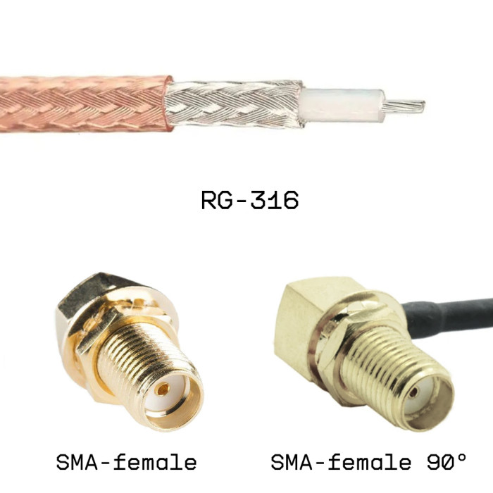 Кабельная сборка SMA female - SMA female угловой на кабеле RG316 0,2м
