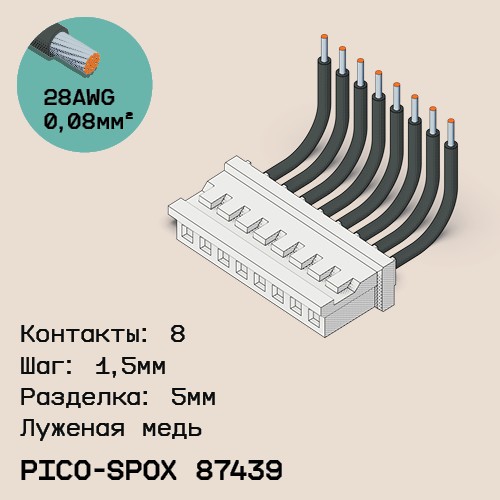 Односторонняя кабельная сборка на основе Pico-SPOX 87439