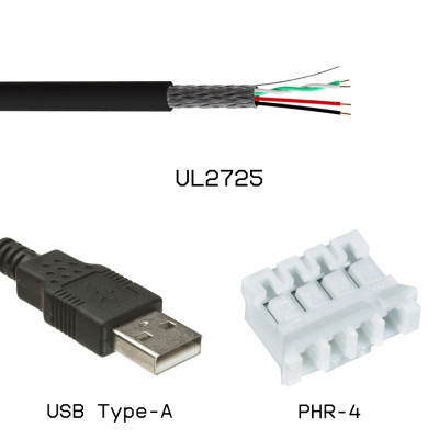 Кабельная сборка USB-A male / PHR-4 на кабеле UL2725, 0,2м