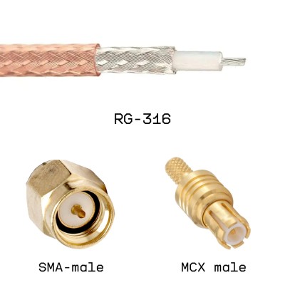 Кабельная сборка SMA male - MCX male на кабеле RG316 0,2м