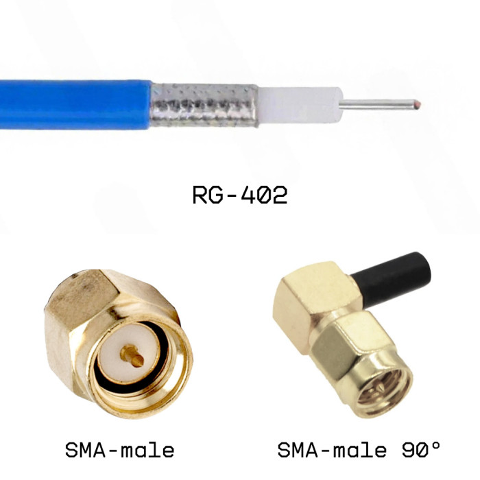 Кабельная сборка SMA male - SMA male угловой на кабеле RG402 0,5м