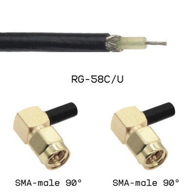 Кабельная сборка SMA male угловой - SMA male угловой на кабеле RG58C/U 1м