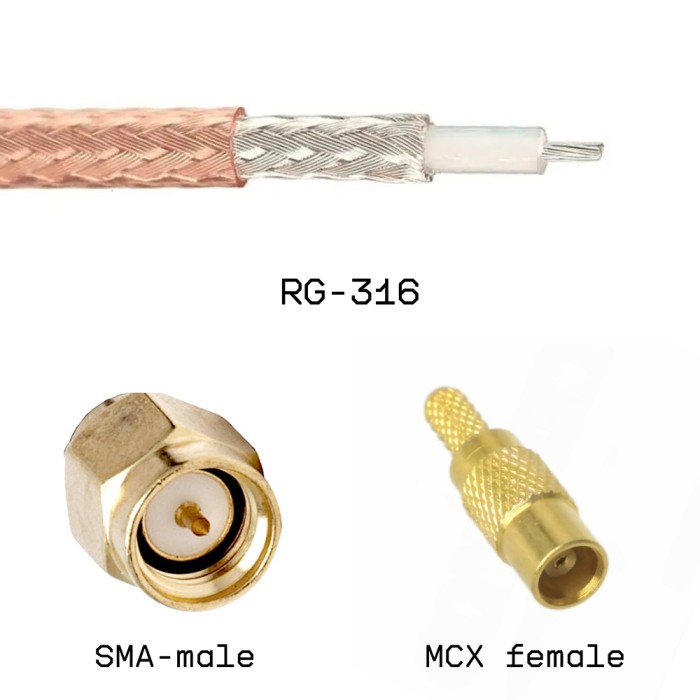 Кабельная сборка SMA male - MCX female на кабеле RG316 1м